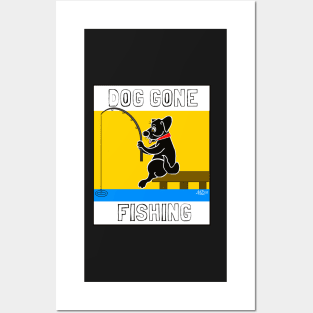 DOG GONE FISHING BLACK LAB CARTOON Posters and Art